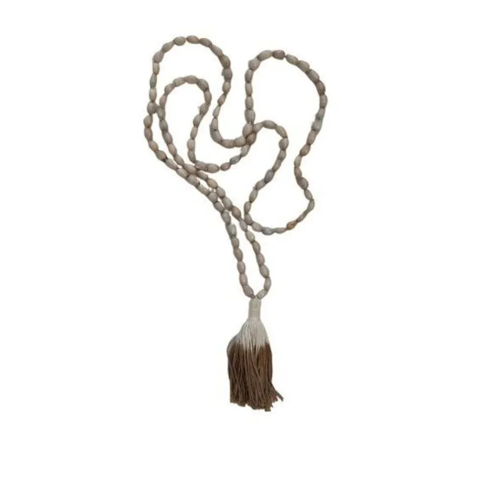 Long Seed Bead Necklace with Dip Dye Cotton Tassel
